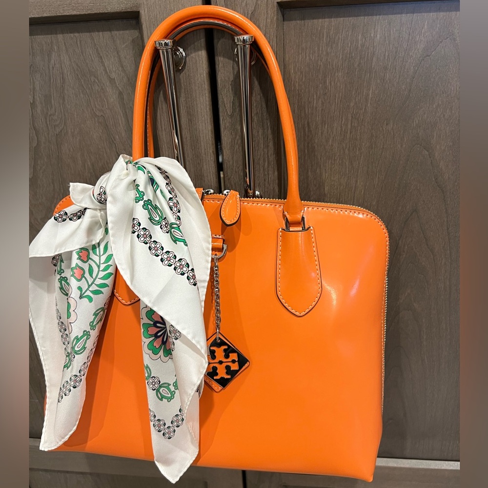 Tory Burch Orange Satchel with Scarf NWT